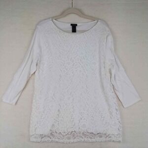 Ann Taylor‎ Lace Tee Size XL Cream Long Sleeve Stretch Scoop Neck Relax Fit